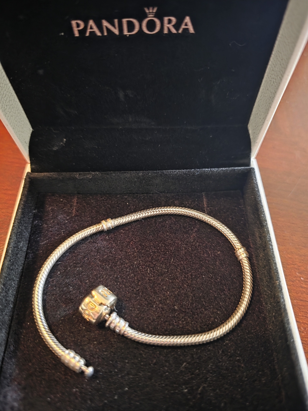 Retired 7.9 Inch Pandora MOMENTS Sterling Silver Bracelet With 14k GOLD Clasp - Picture 4 of 12